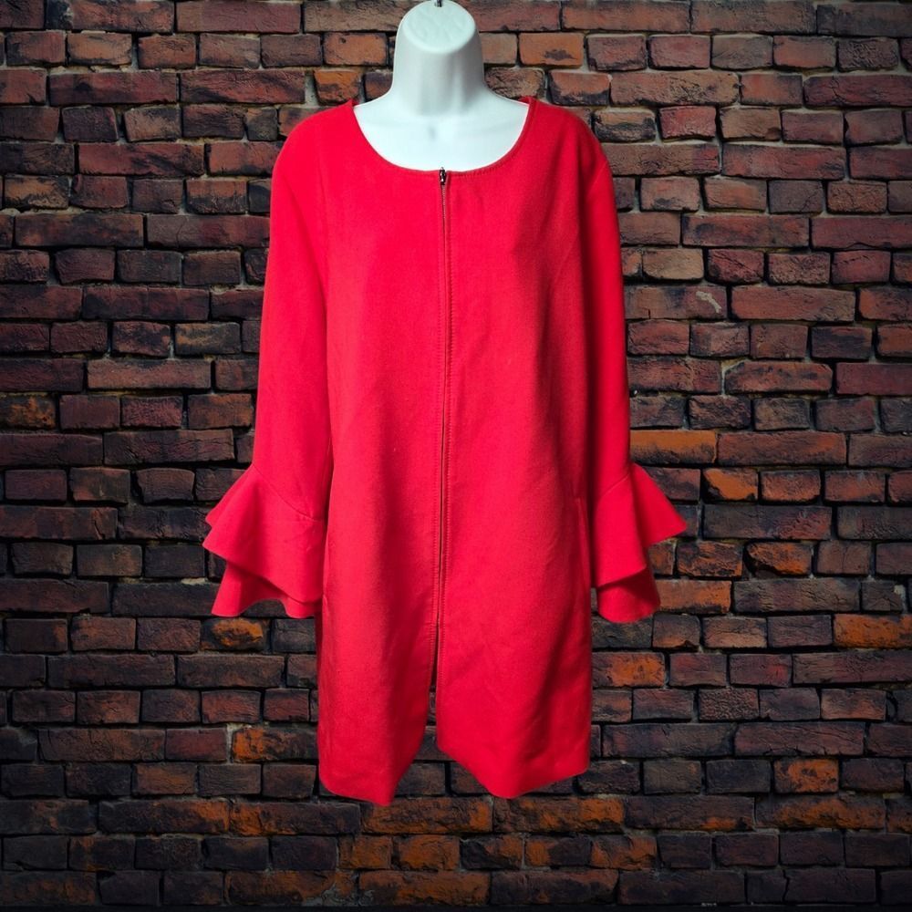 Alfani Red Zip Front Dress XL Women Flutter Sleeve Shift Dress Pockets